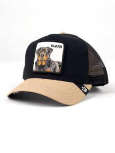 GOORIN BROS Cappellino nero con becca beige e patch in pelle bianca stampa Rottweiler GUARD