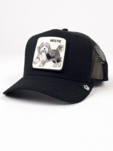 GOORIN BROS Cappellino nero con patch in pelle bianca stampa cane BESTIE