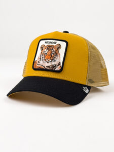 GOORIN BROS Cappellino senape con becca nera e patch in pelle bianca stampa tigre WILDCAT