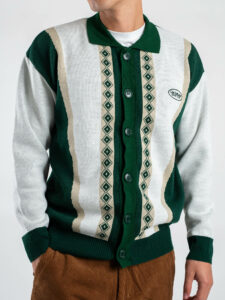 LES COSTUMES Cardigan bicolore con colletto,bottoni e ricami LCFW25008 Verde (3)