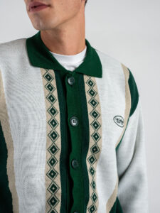 LES COSTUMES Cardigan bicolore con colletto,bottoni e ricami LCFW25008 Verde (4)