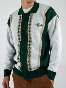 LES COSTUMES Cardigan bicolore con colletto,bottoni e ricami LCFW25008 Verde (5)