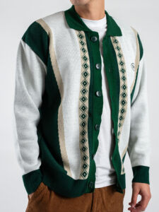 LES COSTUMES Cardigan bicolore con colletto,bottoni e ricami LCFW25008 Verde (6)
