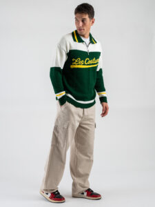 LES COSTUMES Cardigan con mezza zip e ricamo frontale LCFW25006 Verde (2)