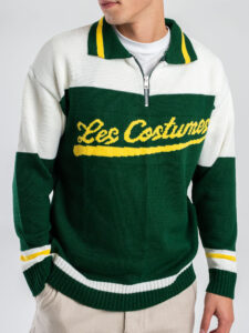 LES COSTUMES Cardigan con mezza zip e ricamo frontale LCFW25006 Verde (3)