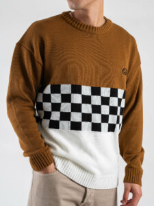 LES COSTUMES Maglione con stampa scacchi LCFW25031 Cammello (4)