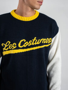 LES COSTUMES Maglione girocollo con ricamo logo frontale e maniche a contrasto LCFW25005 Blu (1)
