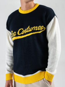 LES COSTUMES Maglione girocollo con ricamo logo frontale e maniche a contrasto LCFW25005 Blu (3)