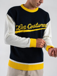 LES COSTUMES Maglione girocollo con ricamo logo frontale e maniche a contrasto LCFW25005 Blu (5)
