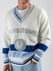 LES COSTUMES Maglione scollo a V con ricamo logo in spugna LCFW25003 Panna (3)