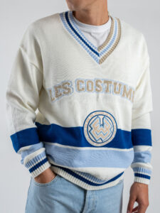 LES COSTUMES Maglione scollo a V con ricamo logo in spugna LCFW25003 Panna (4)