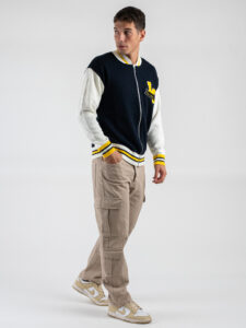 LES COSTUMES Maglione stile college con zip e patch in spugna LCFW25007 Navy (1)