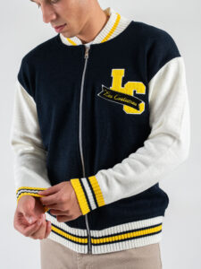 LES COSTUMES Maglione stile college con zip e patch in spugna LCFW25007 Navy (3)
