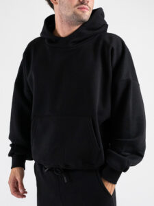 BERNA Felpa felpata boxy fit con cappuccio oblò 252021 Nera (2)