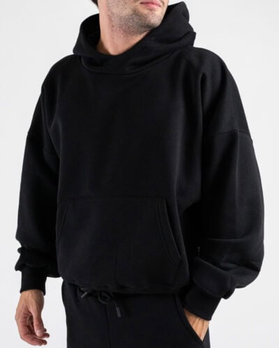BERNA Felpa felpata boxy fit con cappuccio oblò 252021 Nera