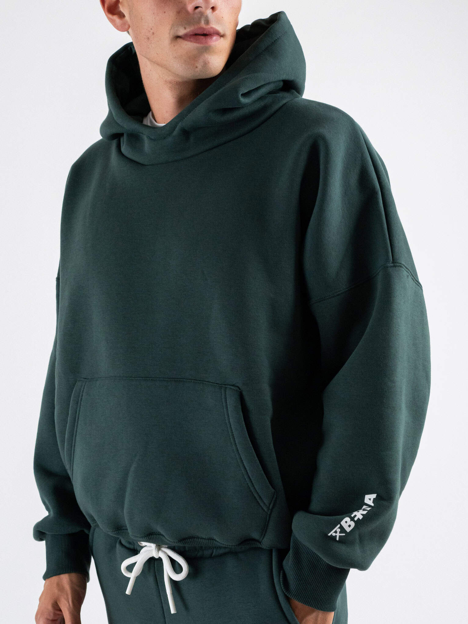 BERNA Felpa felpata boxy fit con cappuccio oblò 252021 Verde Bosco