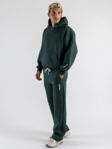 BERNA Felpa felpata boxy fit con cappuccio oblò 252021 Verde Bosco