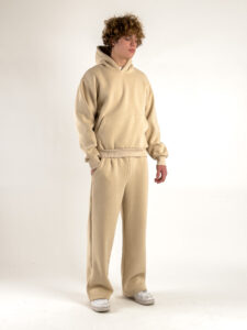 Completo tuta felpato con felpa cappuccio boxy fit + pantalone baggy 120122 Beige (2)