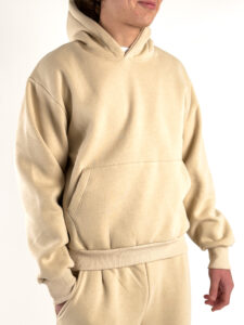 Completo tuta felpato con felpa cappuccio boxy fit + pantalone baggy 120122 Beige (3)