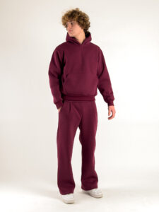 Completo tuta felpato con felpa cappuccio boxy fit + pantalone baggy 120122 Bordeaux (2)