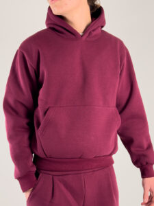 Completo tuta felpato con felpa cappuccio boxy fit + pantalone baggy 120122 Bordeaux (3)