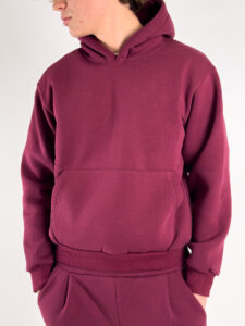 Completo tuta felpato con felpa cappuccio boxy fit + pantalone baggy 120122 Bordeaux (5)