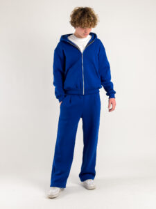 Completo tuta felpato con felpa cappuccio con zip + pantalone baggy 003004 Blu Royal (2)