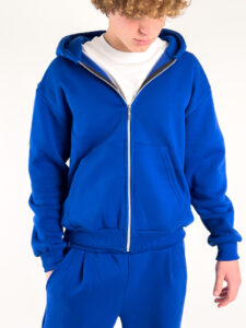 Completo tuta felpato con felpa cappuccio con zip + pantalone baggy 003004 Blu Royal (3)