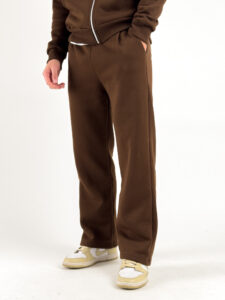 Completo tuta felpato con felpa cappuccio con zip + pantalone baggy 003004 Cioccolato (2)