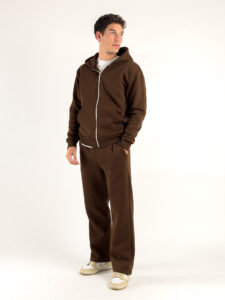 Completo tuta felpato con felpa cappuccio con zip + pantalone baggy 003004 Cioccolato (6)