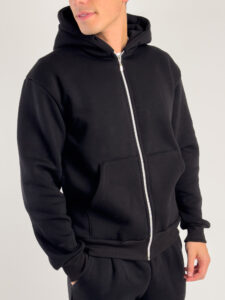 Completo tuta felpato con felpa cappuccio con zip + pantalone baggy 003004 Nero (1)