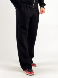 Completo tuta felpato con felpa cappuccio con zip + pantalone baggy 003004 Nero (2)