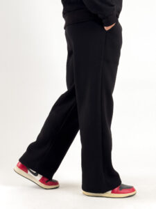 Completo tuta felpato con felpa cappuccio con zip + pantalone baggy 003004 Nero (3)