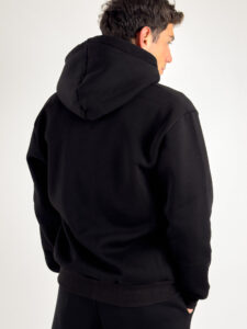 Completo tuta felpato con felpa cappuccio con zip + pantalone baggy 003004 Nero (5)