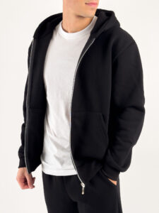 Completo tuta felpato con felpa cappuccio con zip + pantalone baggy 003004 Nero (7)