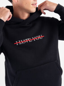 Felpa con cappuccio felpata e con scritta frontale I LOVE YOU 24864 Nero (1)