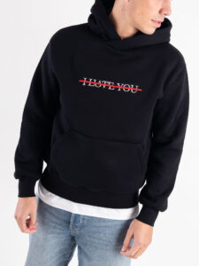 Felpa con cappuccio felpata e con scritta frontale I LOVE YOU 24864 Nero (3)