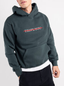 Felpa con cappuccio felpata e con scritta frontale I LOVE YOU 24864 Verde (1)