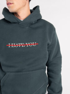 Felpa con cappuccio felpata e con scritta frontale I LOVE YOU 24864 Verde (3)