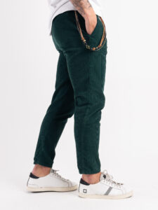 OVER-D Pantalone in velluto con gamba morbida OE1F2W4P47 Verde Bottiglia (5)