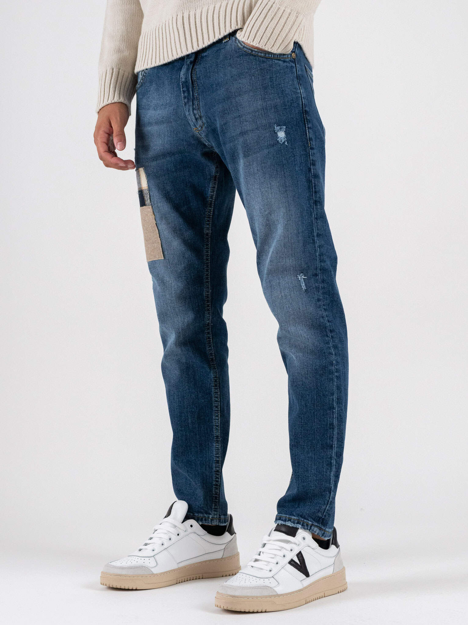 V2 Jeans blu slim con piccole rotture e patch laterali TOKYO Blu