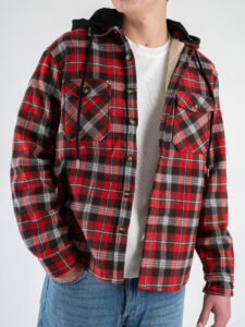 BERNA Overshirt a quadri con cappuccio removibile 246034 Rosso (1)