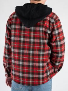 BERNA Overshirt a quadri con cappuccio removibile 246034 Rosso (2)