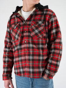 BERNA Overshirt a quadri con cappuccio removibile 246034 Rosso (4)