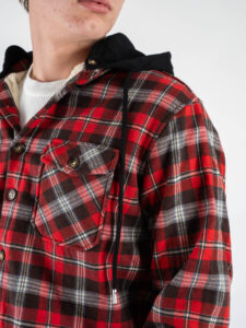 BERNA Overshirt a quadri con cappuccio removibile 246034 Rosso (5)