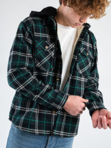 BERNA Overshirt a quadri con cappuccio removibile 246036 Verde (1)