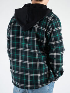 BERNA Overshirt a quadri con cappuccio removibile 246036 Verde (2)