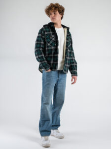 BERNA Overshirt a quadri con cappuccio removibile 246036 Verde (7)