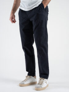 BERNA Pantalone chino cropped morbido con pinces 246384 Blu (4)