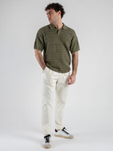 BERNA Pantalone chino cropped morbido con pinces 246384 Ecru